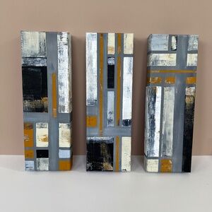 Urban Grid: Color Block Set - Set of 3 Abstract Acrylic Paintings 4"x12" Canvas